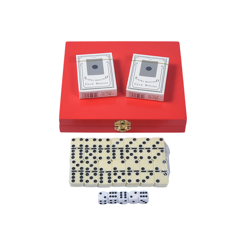 ポータブル レッドウッド ボックス デュアル ゲーム セット (ドミノ & ポーカー)