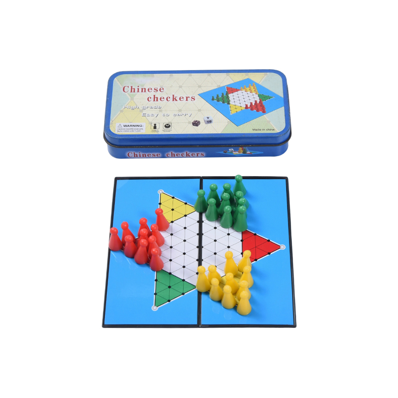 ブルーメタルブリキケースポータブルチャイニーズチェッカーゲーム